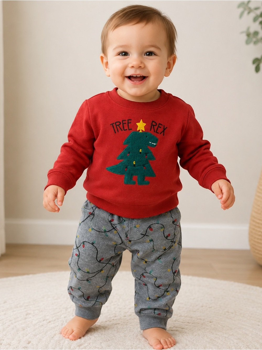 PL Baby Tree Rex Christmas Dinosaur Sweatshirt & Jogger Pants Set 12M
